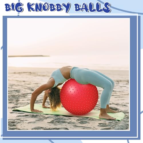 Large Sensory Massage Ball Bouncy Exercise Ball with Spikes, 22" - color: red