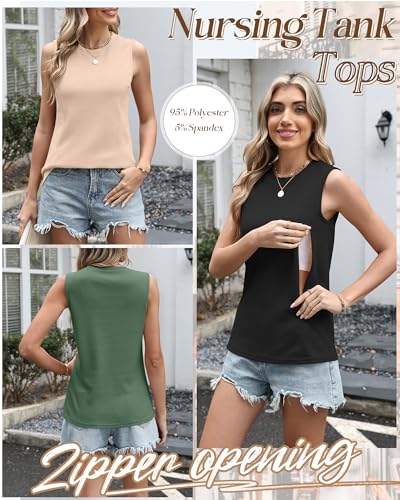 Xaatren 3 Pack Nursing Tank Tops for Breastfeeding - color: Black, Green, Apricot, size: XX-Large