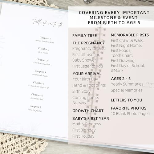 Keepsake Memory Book for Baby Boys or Girls, First 5 Year Baby Book - color: Light Blue