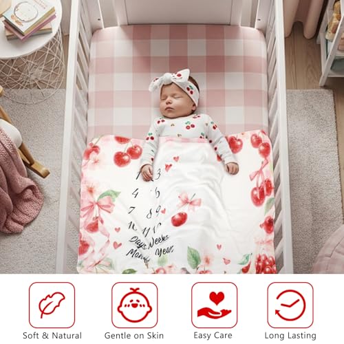 Nuanchu Cherry Baby Monthly Milestone Blanket for Baby 60"x40" - style: Cherry