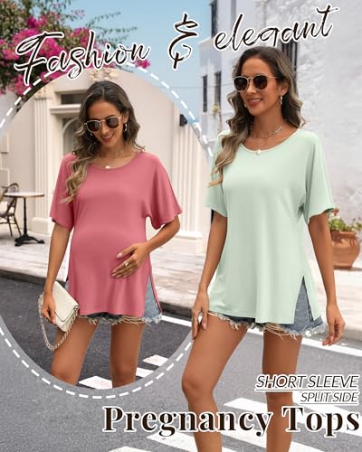 Riyiper 3 Pack Women's Maternity Tunic Cotton Shirts - color: Gray Green, Brick Red, Black, size: Large