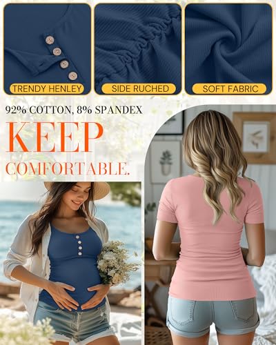 4 Pack Womens Short Sleeve Maternity Shirts - color: Lavender, Haze Blue, Gray Green, Light Pink, size: Medium