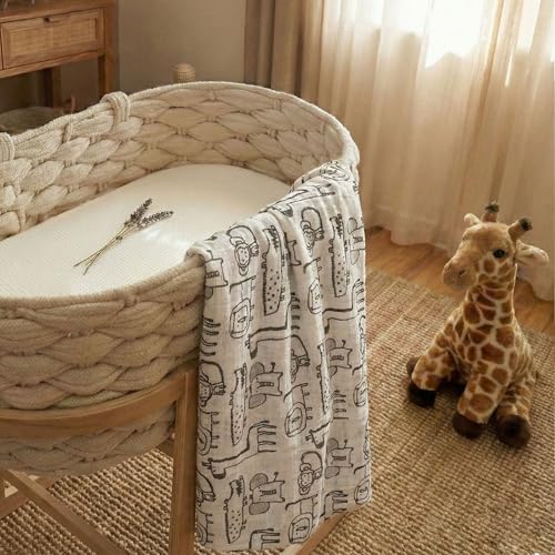 Muslin Swaddle Blankets for Newborn, Cotton Receiving Blanket - color: Grey Animals