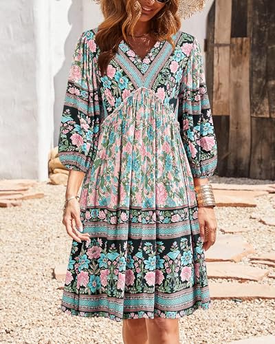 BTFBM Women's Casual Floral Long Sleeve Mini Dress - color: Floral Apricot, size: Small