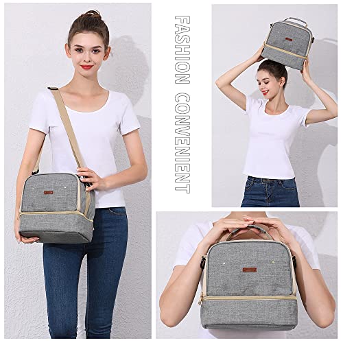Breast Pump Bag Cooler Compartment Moistureproof Bag Double Layer for Mother Breast Milk Pump Lunch Bag Outdoor Working (Grey) - color: Grey