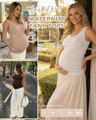Ficerd 4 Pack Women's Maternity Tank Cotton Tops - color: Black, Coffee, Khaki, Apricot, size: X-Large