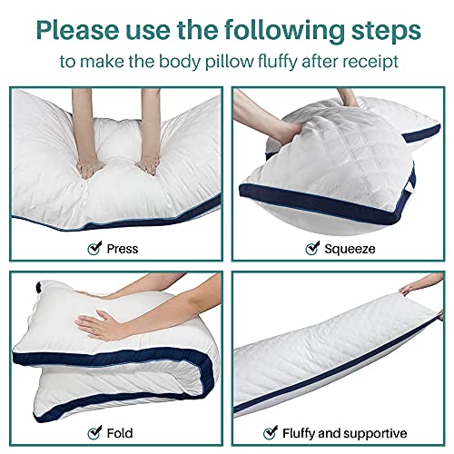 Oubonun Full Body Pillow for Side Sleeper, Adjustable Firm Long Bed Pillow - color: White-navy Blue Side