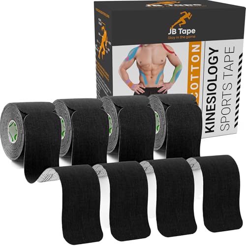 JB Tape Kinesiology Tape, Black, 80 Precut 10-Inch Strips, 4 Rolls - color: Black Jet