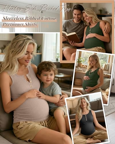 3 Pack Maternity Tank Tops Ribbed Tops - color: Army Green, Khaki, Black, size: Large