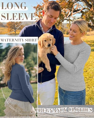 4 Pack Womens Ribbed Maternity Shirts Slim Fit Tops - color: Haze Blue, Light Gray, White, Black, size: XX-Large