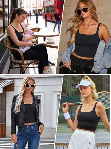 Ecavus Women's Nursing Bras for Breastfeeding Tank Tops with Built in Bra - color: Black, size: Medium