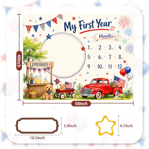 Farmhouse Baby Milestone Blanket 1-12 Months, My First Year Newborn Photo Prop, Lemonade Stand Red Truck Design, Monthly Growth Tracker for Boy Girl, Baby Shower 50x40 Inch - color: Red Truck