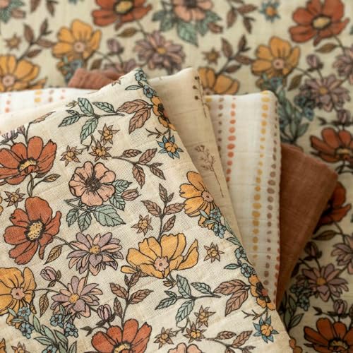 Muslin Swaddle Blankets for Newborn, Cotton Receiving Blanket - color: Chocolate Retro Floral