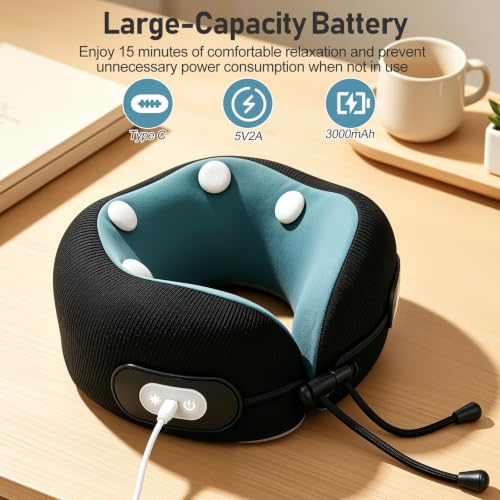 Travel Neck Pillow with Heat & Massage,Neck Massager with 8-Point Vibration