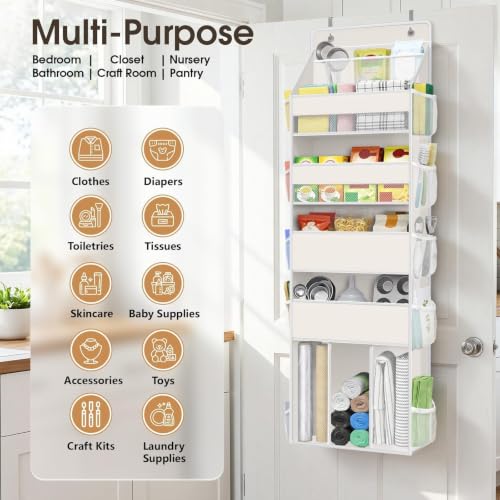 WISELIFE 5-Tier Over the Door Organizer for Nursery Hanging, Beige - color: Beige