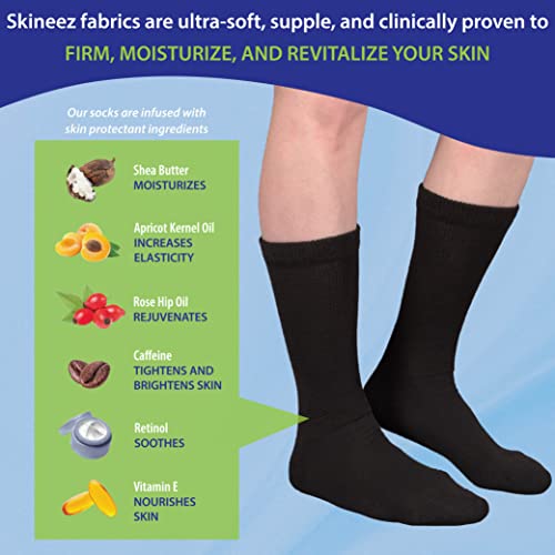 Skineez Diabetic Hydrating Socks, S/M, Black, 2 Pairs - color: Black, size: 2 Pair S/M (Pack of 1)