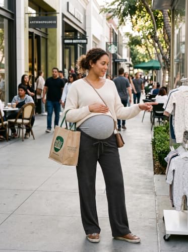 BLENCOT Maternity Pants Over Belly Wide Leg Pregnancy Casual Sweatpants - color: Dark Grey, size: X-Large