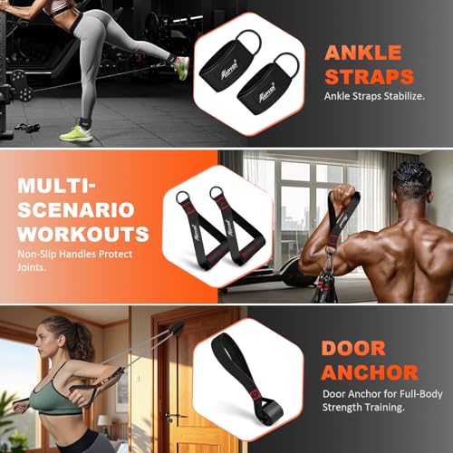 HPYGN Resistance Bands with Handles, 150 lb Exercise Bands for Home Workout - color: grey, style: 100LBS