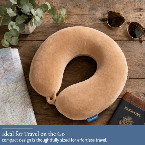 Brookstone Travel Neck Pillow Lightweight U-Shaped Memory Foam Pillow - color: Khaki