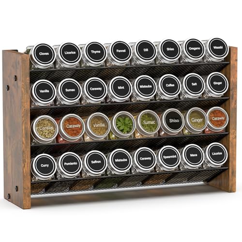 Spice Rack Organizer for Cabinet, Wood Countertop Shelf, No Jars Included - size: Holds 32 Jars, 15.7"W × 10.3"H