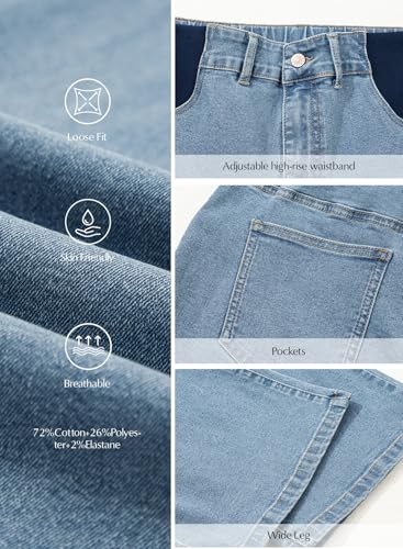 BLENCOT Maternity Jeans for Women Wide Leg Pregnancy Pants - color: Sky Blue, size: Small