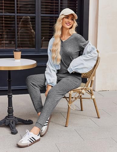 Ekouaer Pajama Sets for Womens 2 Piece Jogger Pants Lounge Set - color: Gray, size: XX-Large