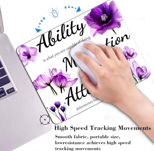 Ability Motivation Attitude Inspirational Mouse Pad, Purple Floral Desk Mat - color: Custom Designs Art 057