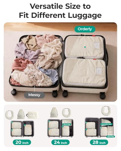 BAGSMART 6 Set Packing Cubes for Travel with Fillable Neck Pillow, Shoe Bag - color: Charcoal Grey