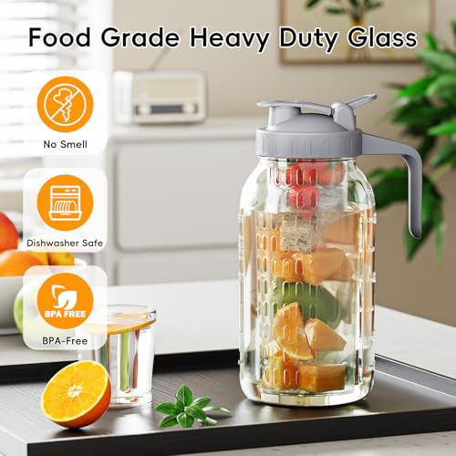 64 oz Mason Jar Pitcher, Glass Pitcher with Lid for Sun Tea & Iced Tea - color: Charcoal Gray, size: 64 Ounces