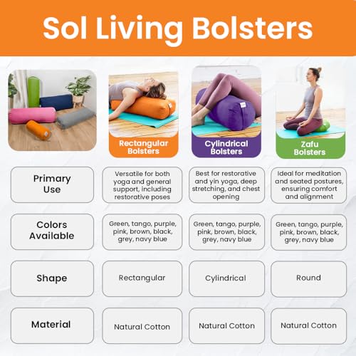 Sol Living Rectangular Yoga Bolster Meditation Pillow, Extra Firm Cotton - color: Brown, size: Rectangular 26" x 8" x 5"