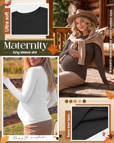 Oakgarden 3 Pack Womens Maternity Thermal Long Sleeve Shirts - color: Brown, White, Black, size: Small
