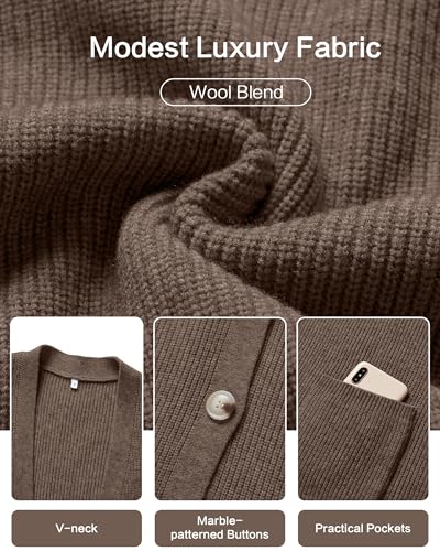 OUGES Women's Wool Blend Chunky Oversized Cardigan Soft Knit Button Down Sweater with Pockets 2026 - color: Khaki, size: Large