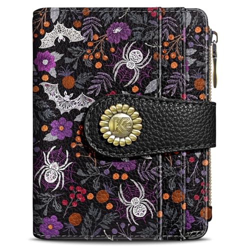 Kelvoris Goth Bats Spiders Web Small Rfid Women Wallet Zipper Coin Pocket - color: Bats and Spiders