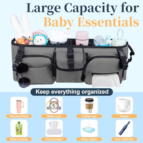 Double Stroller Organizer Compatible with Bob Duallie, with Cooler Bag - color: Grey