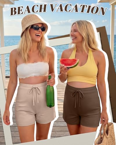 4 Pack Women's Maternity Casual Shorts - color: Brown, Apricot, Light Gray, Black, size: X-Large