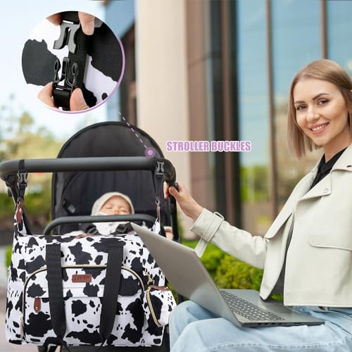 Tuwubi Diaper Bag Tote,Baby Diaper Bag with Pacifier Case - color: Cow Print, size: Medium