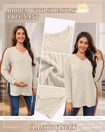 3 Pack Women Ribbed Maternity Sweaters Winter Clothes - color: Blue, Apricot, Black, size: Medium