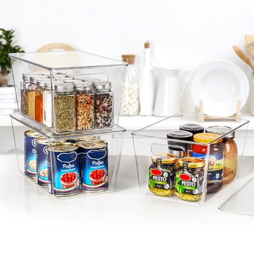 Vtopmart 6 Pack Clear Stackable Storage Bins with Lids and Handles, Large - size: L( 11"L x 7.5"W x 6"H)