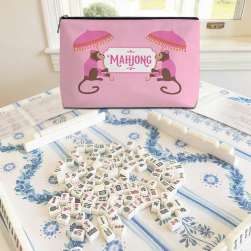 Cute Monkey Mahjong Tile Bag Pink Makeup Bag Gift for Women (Case Only) - color: Multicolor 1808