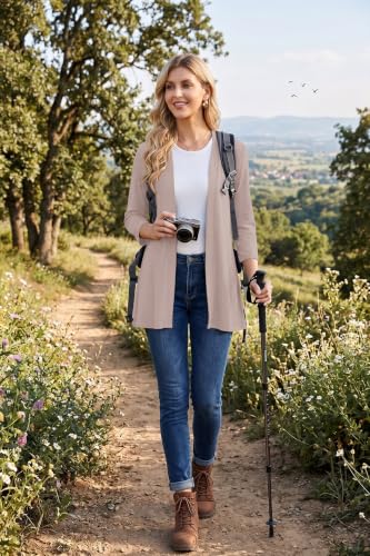 Bettysays Cardigan for Women 3/4 Sleeves Open Front Spring Summer Lightweight Cute Flowy Skirt Hem Cardigans - color: C-04 Beige, size: Small