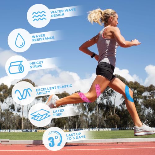OK TAPE Kinesiology Tape PRO Pre-Cut Latex Free Strips 2in x 16.4ft 2Rolls - color: Black+white