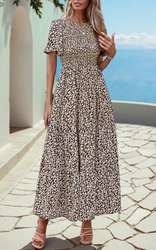 PRETTYGARDEN Women's 2026 Summer Casual Flutter Sleeve Floral Maxi Dress - color: Black Leopard, size: Medium