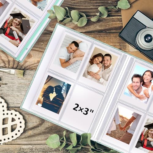 vivinin 2PCS Polaroid Photo Album, 2x3 Inch Pockets Mini Photo Album for 104 Pockets Hold 208 Pictures, Linen Hardcover Polaroid Album Book for Photos, Family Anniversaries, Baby Vacations (Green) - color: Green