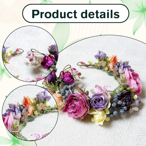 Fairy Flower Crown Headband, Pink Purple Rose Floral Headpiece - color: Purple