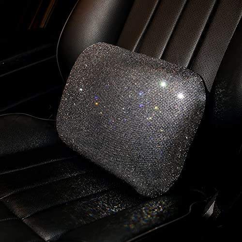 Carwales Lumbar Support Pillow Summer Decorative for Car Soft Bling Accessories Sparkly Diamond Rhinestone for Women Girls, Universal Office Chair Lower Back Cushion Rubber Black - color: White