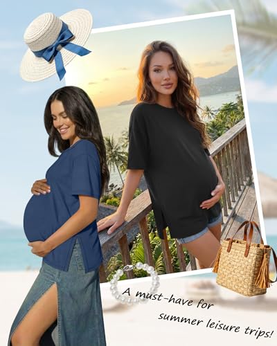 Riyiper 4 Pack Women's Short Sleeve Maternity T Shirts - color: Black, Blackish Green, Haze Blue, Cream, size: Small