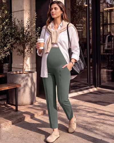 G4Free EverGoing Maternity Work Pants Tapered Ankle Pregnancy Trousers - color: Gray Sage, size: X-Small