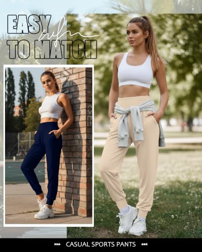 Locoowai 2 Pack Women's Yoga Sweatpants with Pockets - color: Apricot, Navy Blue, size: Medium