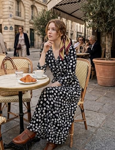 Aphratti Womens 3/4 Sleeve V Neck Faux Wrap Maxi Dress Summer Casual Beach - color: Multi Black, size: Medium