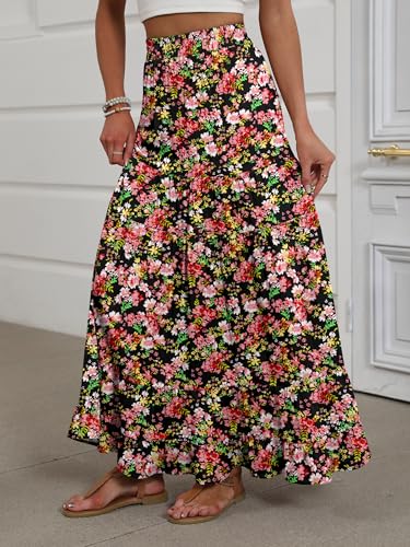ANRABESS Women’s Summer Flowy Maxi Skirts with Pockets - color: Floral Black Red, size: Small